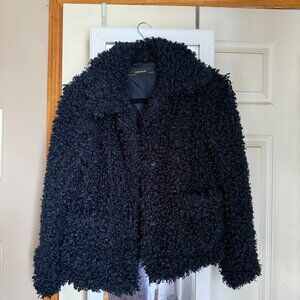 Zara Faux Fur Navy Zip Jacket Size Medium